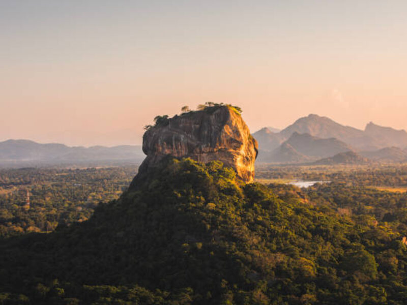 sigiriya-rock-fortress Sigiriya rock also known as Lion Rock at golden light of sunset. Beautiful landscape in Sri lanka.